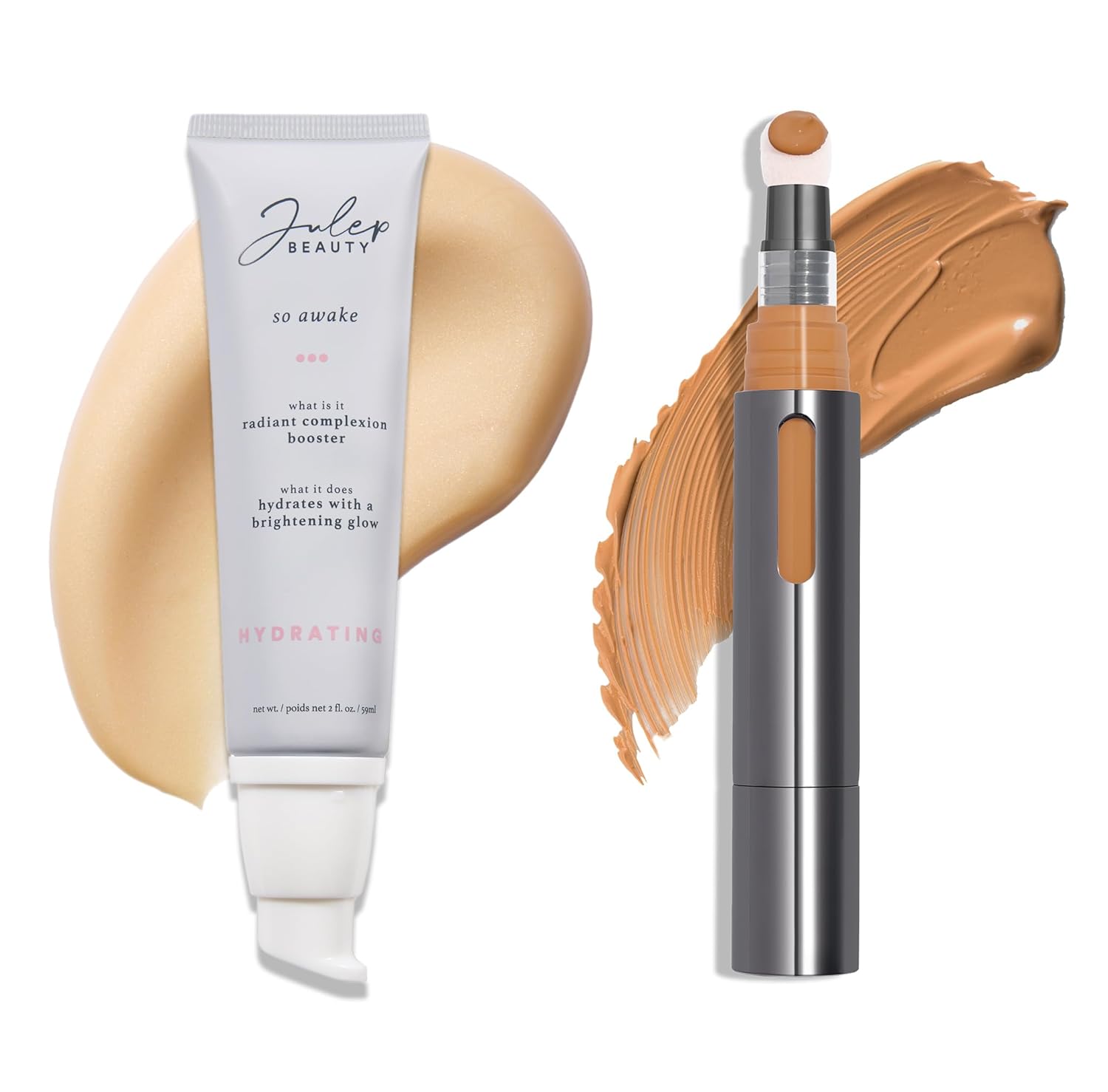 Julep Full Face Radiance Set | So Awake Complexion Booster Daily Moisturizer + Skin Perfecting Cushion Complexion Concealer + Foundation - 400 Amber