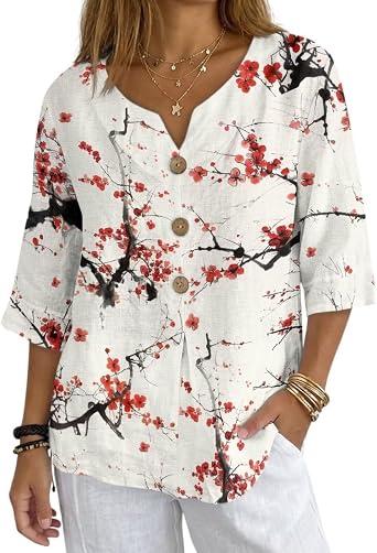 Short Sleeve Linen Shirts for Women V Neck Spring Tops Womens Buttons Tee Shirt Dressy Graphic Tee Top