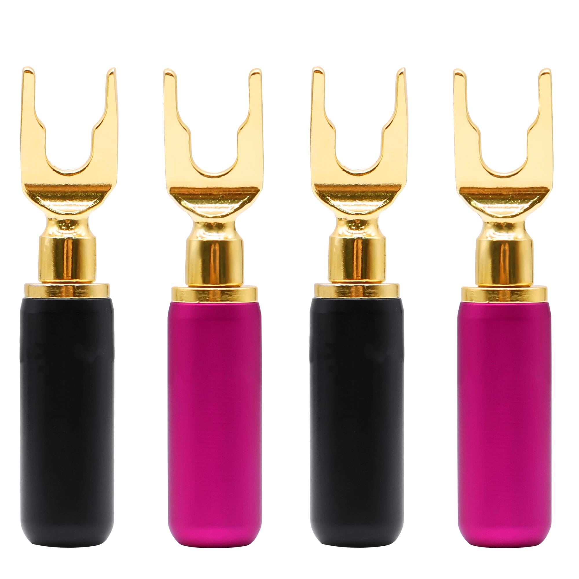 Y Spade złącze wtykowe głośnika, pozłacana bariera U widelec wtyczka bananowa, złącze bezlutowe do wzmacniacza głośnika, system dźwiękowy, kabel audio do domu, 4 sztuki
