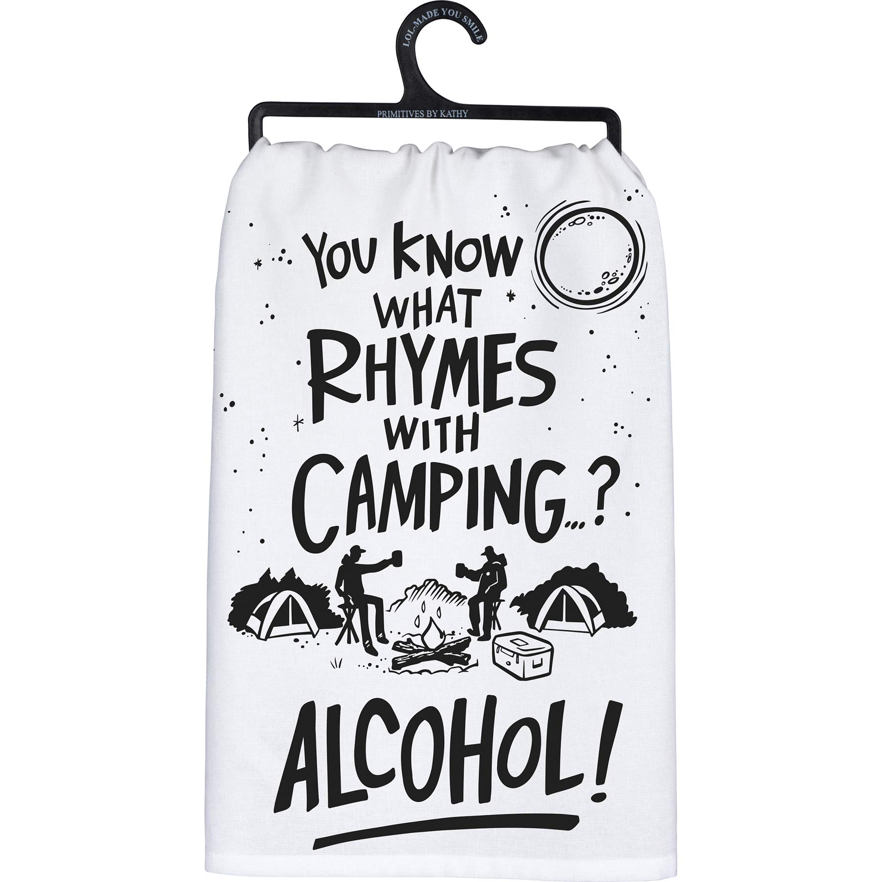 Toalla para platos Primitives by Kathy con frases de camping y alcohol