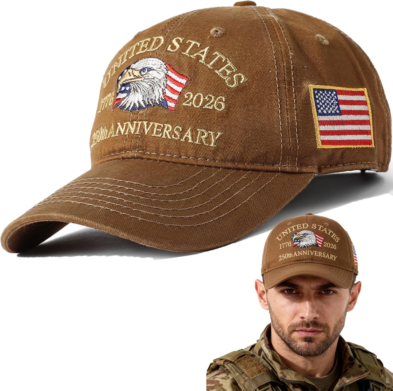 250th Anniversary USA Hat for Man United States America 250 Anniversary Hat 1776-2026 Year Patriot Baseball Caps