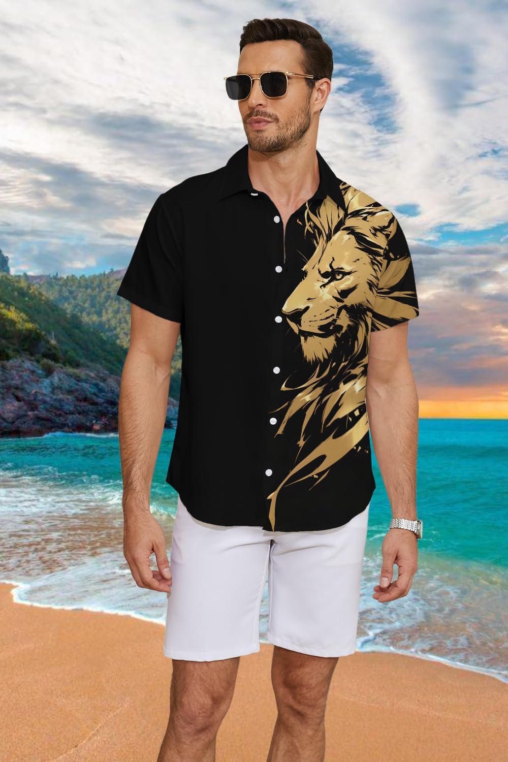 Hawaiian Shirt for Men Tropical Floral Button Down Shirt with Short Sleeve - Image 4