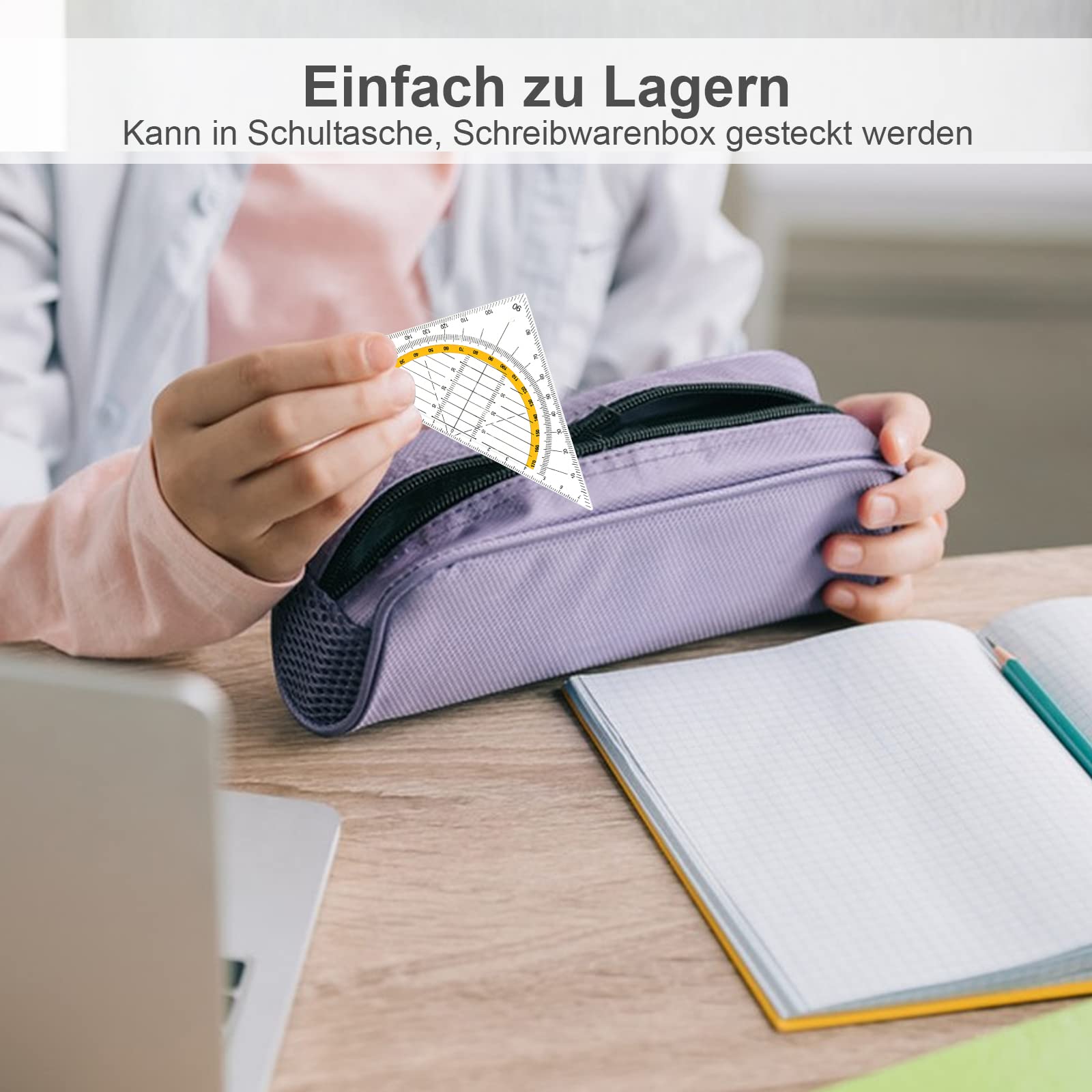 qingmeng Geodriehoek met handvat, 4 stuks, geodriehoek, kleine flexibele set, geodriehoek van kunststof, 14 cm, liniaal, geo-driehoek, school, 2 functies, geometrie driehoek voor studenten, technisch tekenen