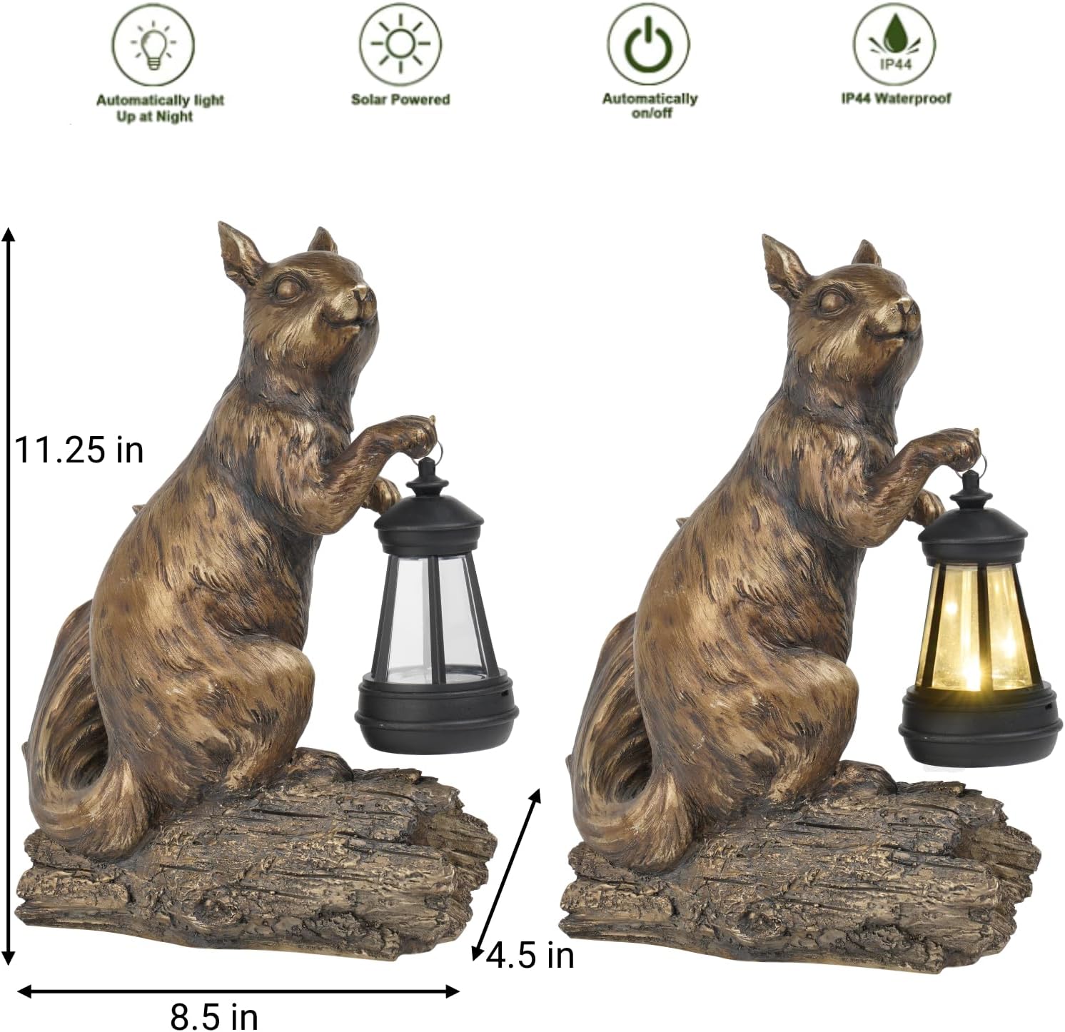 DiliComing Solar Garden Decor Outdoor Statues - Resin Cute Animal Solar Powered LED Garden Light Porcelain Squirrel Decor Yard Decorations Outdoor 8.5 * 4.5 * 11.25 Inch - Image 5