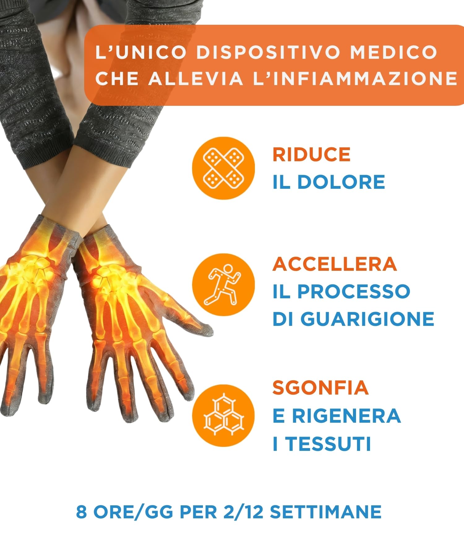 Spikenergy Guanti Per Artrosi Alle Mani Elettro Magnetoterapia - Usati come Polsiera per Tendinite, Artrite, 2Calzini Antimicotico in omaggio, Dispositivo Medico Detraibile-Made in Italy, Blu L-XL