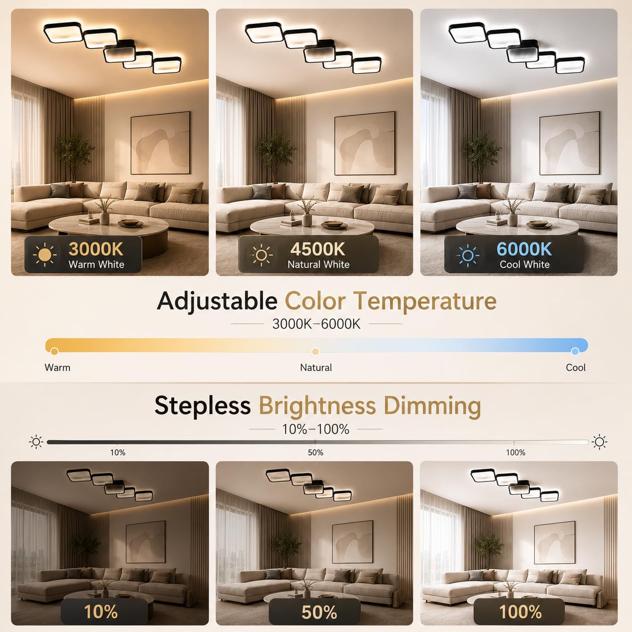 Plafoniera LED Dimmerabile 54W 5400LM con Telecomando/APP, Lampada da Soffitto Moderna 106x30cm con Funzione Memoria e Luce Notturna, Luce LED per Soggiorno, Camera da Letto, Cucina, Sala da Pranzo