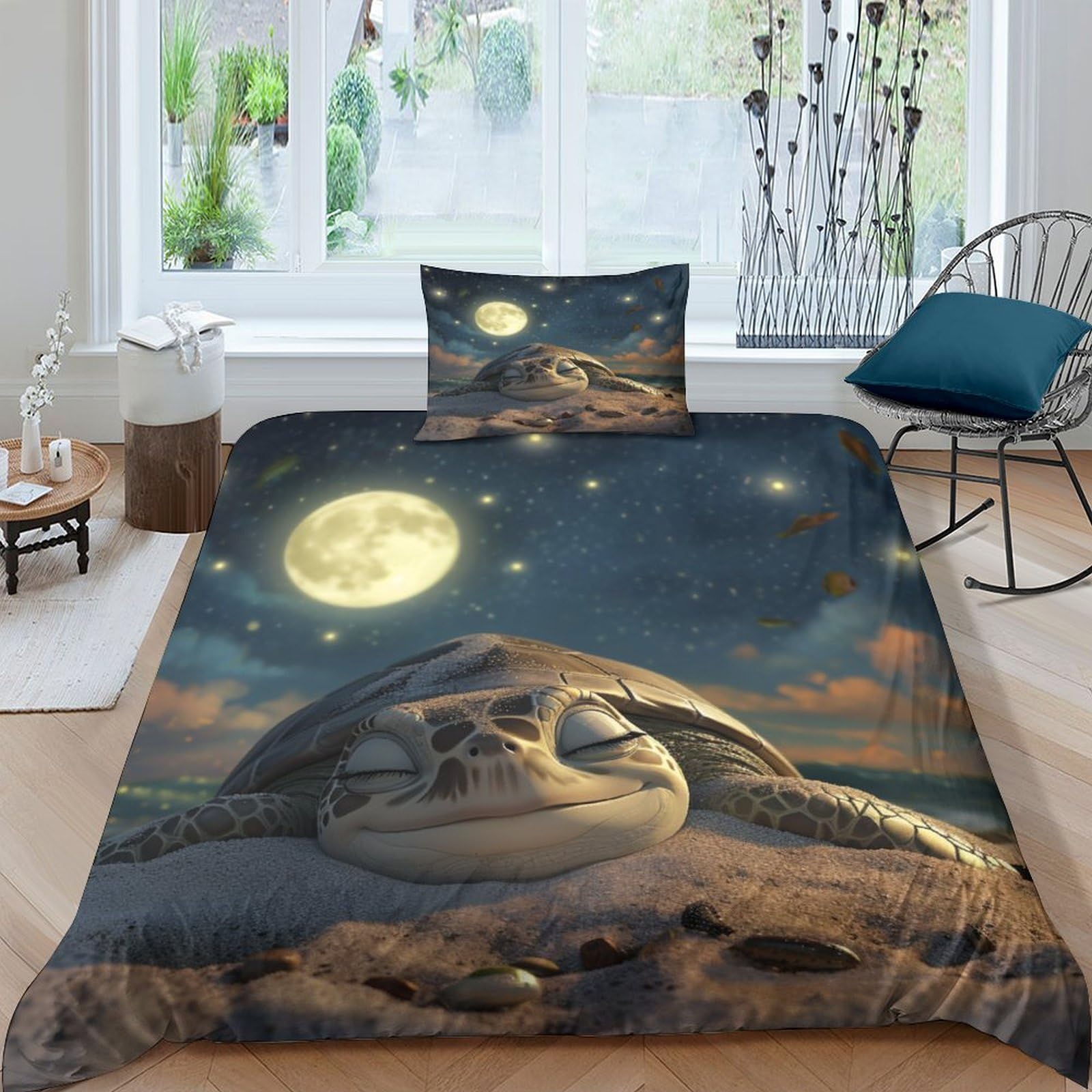 NRAOPEVVD Sea Turtle Duvet Cover Set with Pillowcase, 3D Bedding Set for Kids Boys Girls Teens, Microfiber Comforter Cover, Hidden Zipper, Single (135x200cm), 1 Set