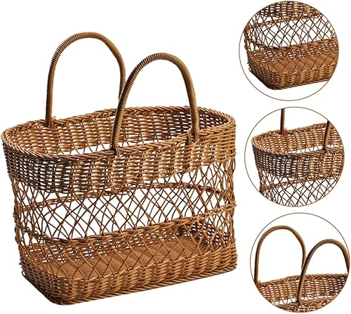 Miniatura 4 de Cesta tejida para comestibles Cesta de picnic Cesta de frutas portátil Suministros diarios
