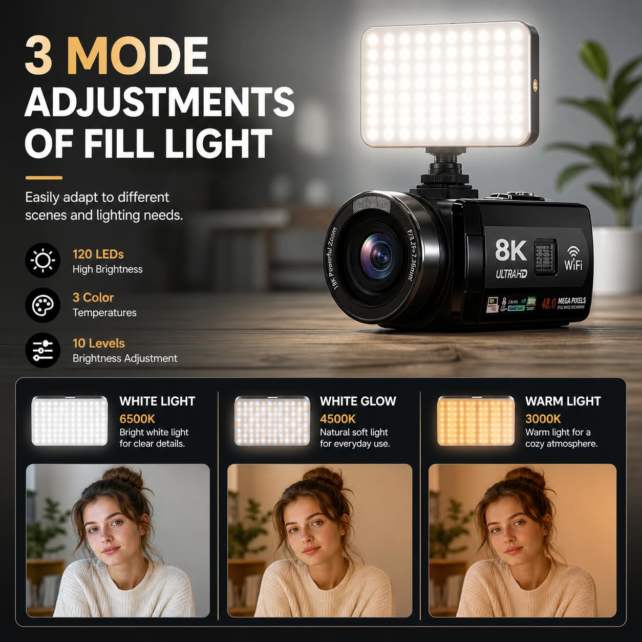 Amazon.co.jp: ビデオカメラ、8Kビデオカメラ 48MP 15FPS UHD WiFi