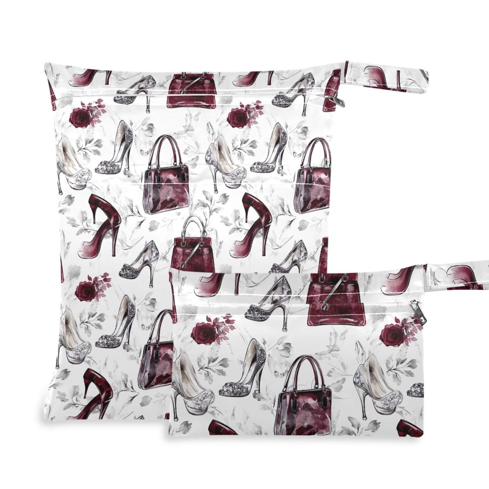 Coikll Wet Dry Bags for Cloth Diaper 2 Pack Waterproof Yoga Gym Bag for Swimsuit Wet Clothes Baby Items-?High Heels and Roses?