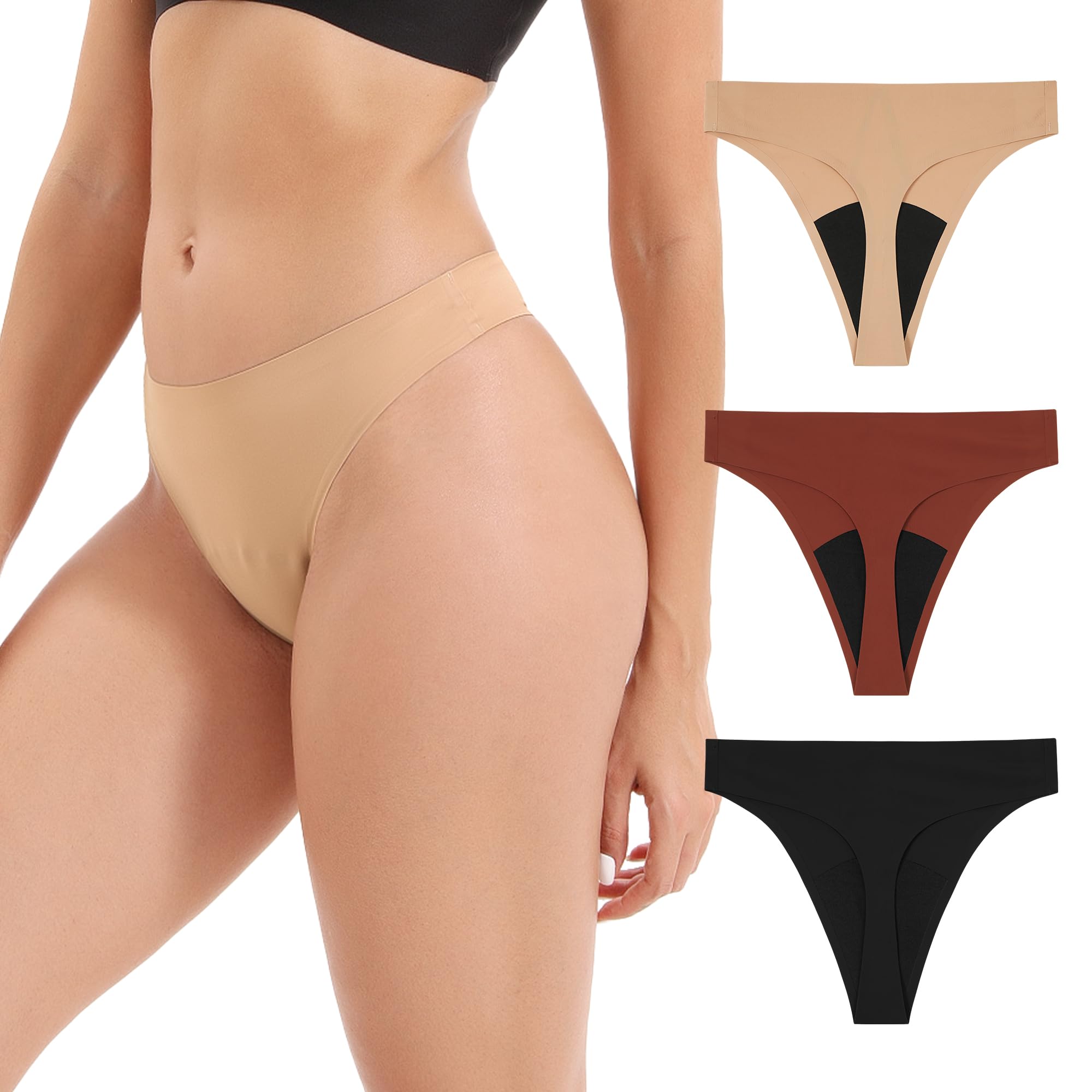 INNERSY Periodenunterschwäsche String Leichte Blutung Nahtlos Perioden Unterwäsche Tanga 3er Pack