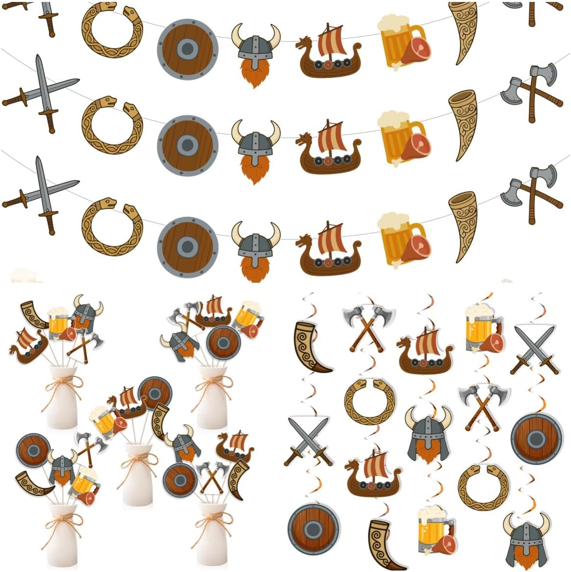 Viking Party Decorations Hanging Swirl Streamers Centerpieces Sticks