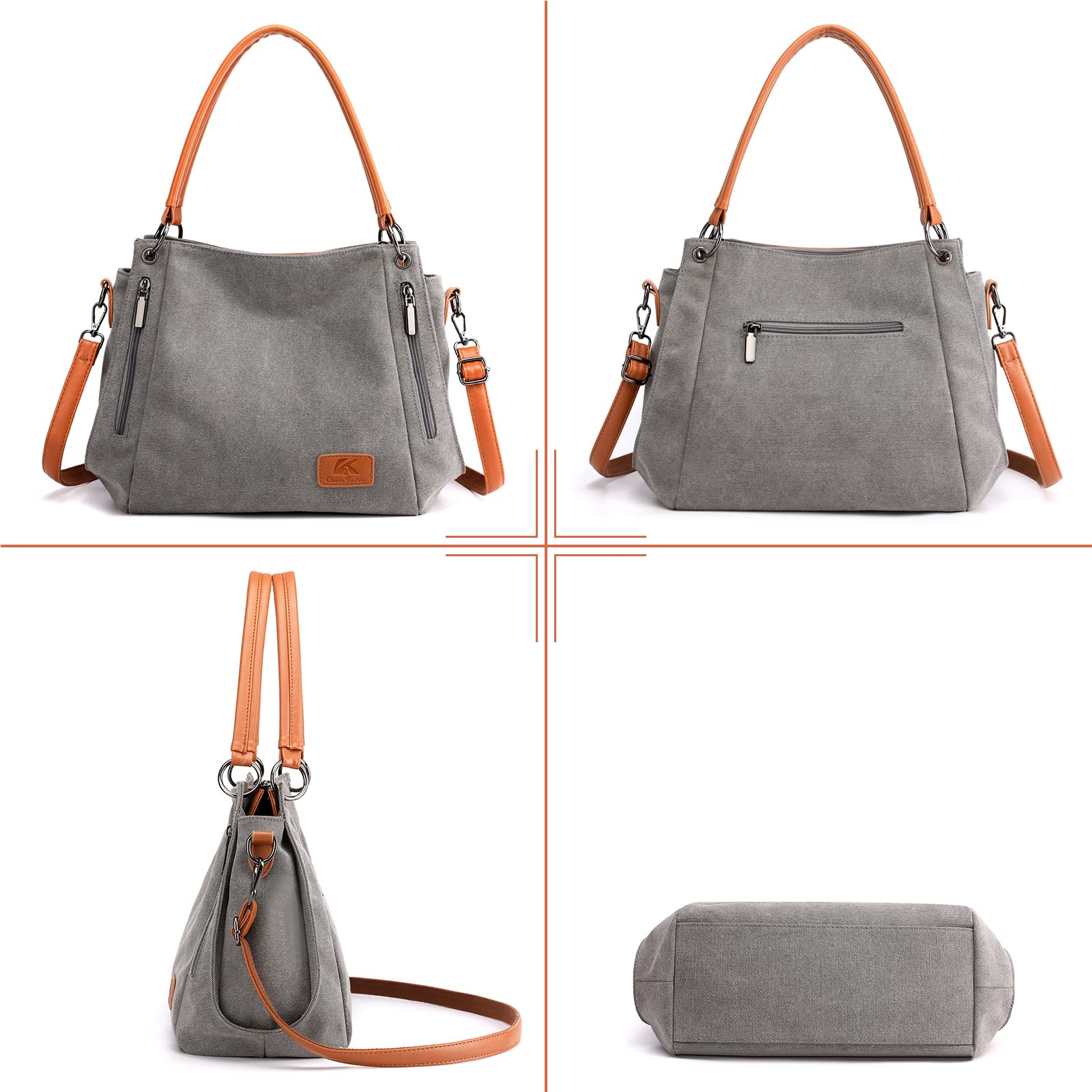 CORIOS Retro Bolso de Mano para Mujer Bolso de Hombro Lona Bolso Bandolera Gran Capacidad Bolso Tote Bolsa Shopper Multifuncional Bolsa de Ocio para Trabajo Compras Citas Viajes Gris