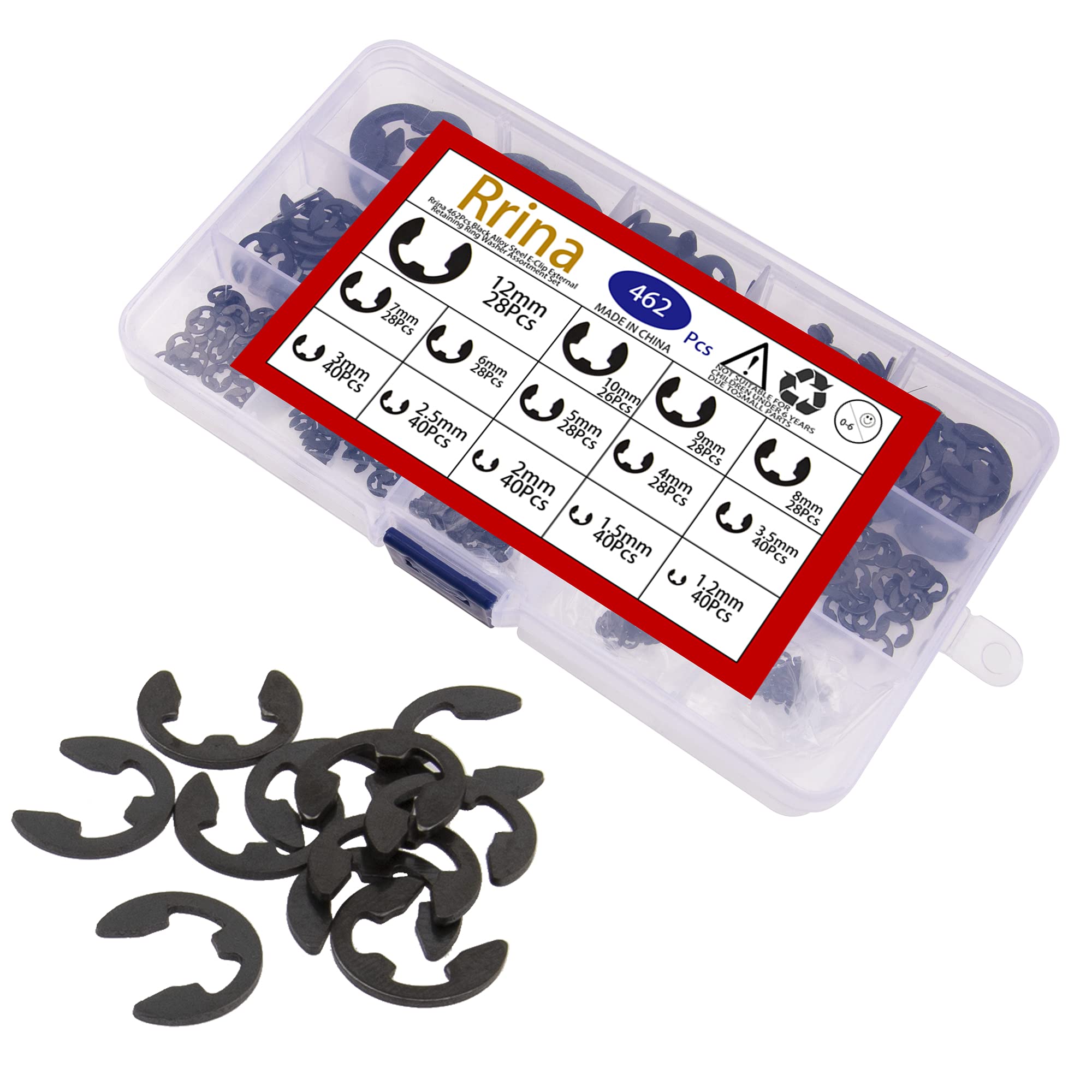 E-Clip Retaining Rings Kit - 462 Pcs Alloy Steel -3