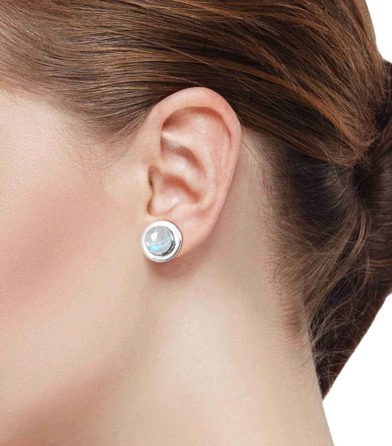 Natural Gemstone Stud Earring For Women Moonstone, Pearl, Garnet, Agate Round Boho Genuine 925 Sterling Silver Handmade Jewelry