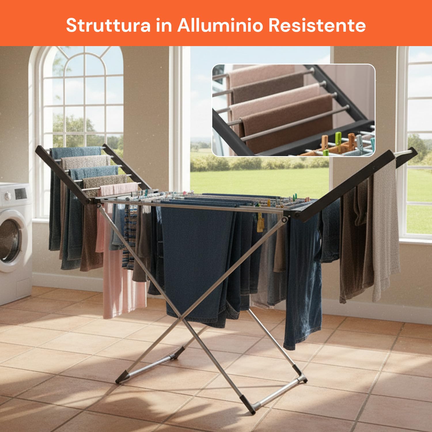 Wintem – Stendino Elettrico Richiudibile Magic Dry XL in Alluminio con 2 Ripiani Riscaldanti, Stendibiancheria Salvaspazio per Casa, Asciugabiancheria Rapido e a Basso Consumo