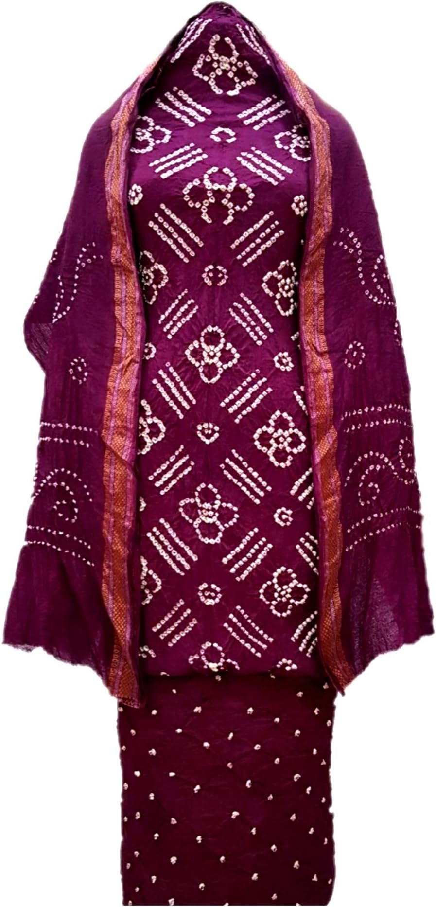 M S Bandhani Women's Cotton Silk Salwar Suit (Maroon_Free Size)