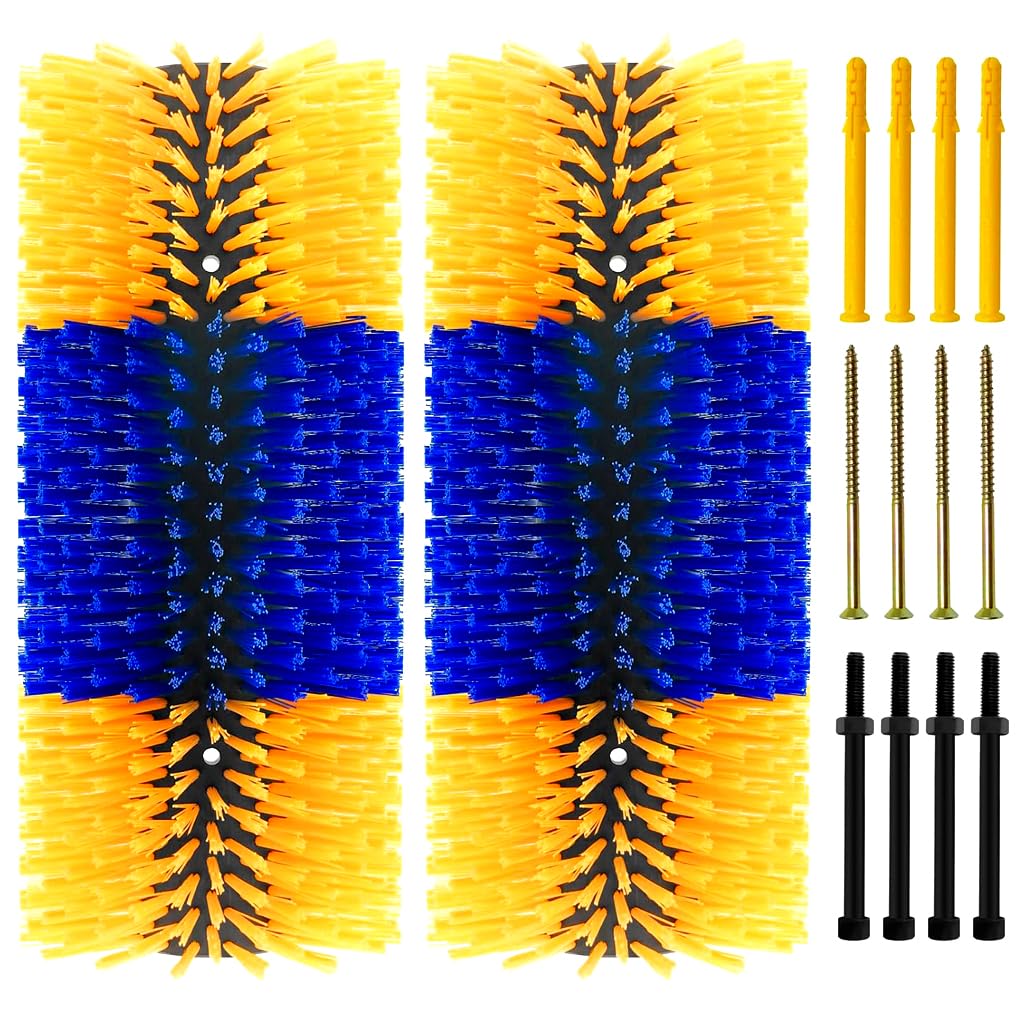 2-Pack Heavy Duty Livestock Scratch Brush, Flexible 90° Bendable Cattle Brush for Grooming, Massage & Cleaning, Durable Animal Scratching Brushes for Cattle,Horse,Pig,Goat,Barn,Stable,Fence Mount