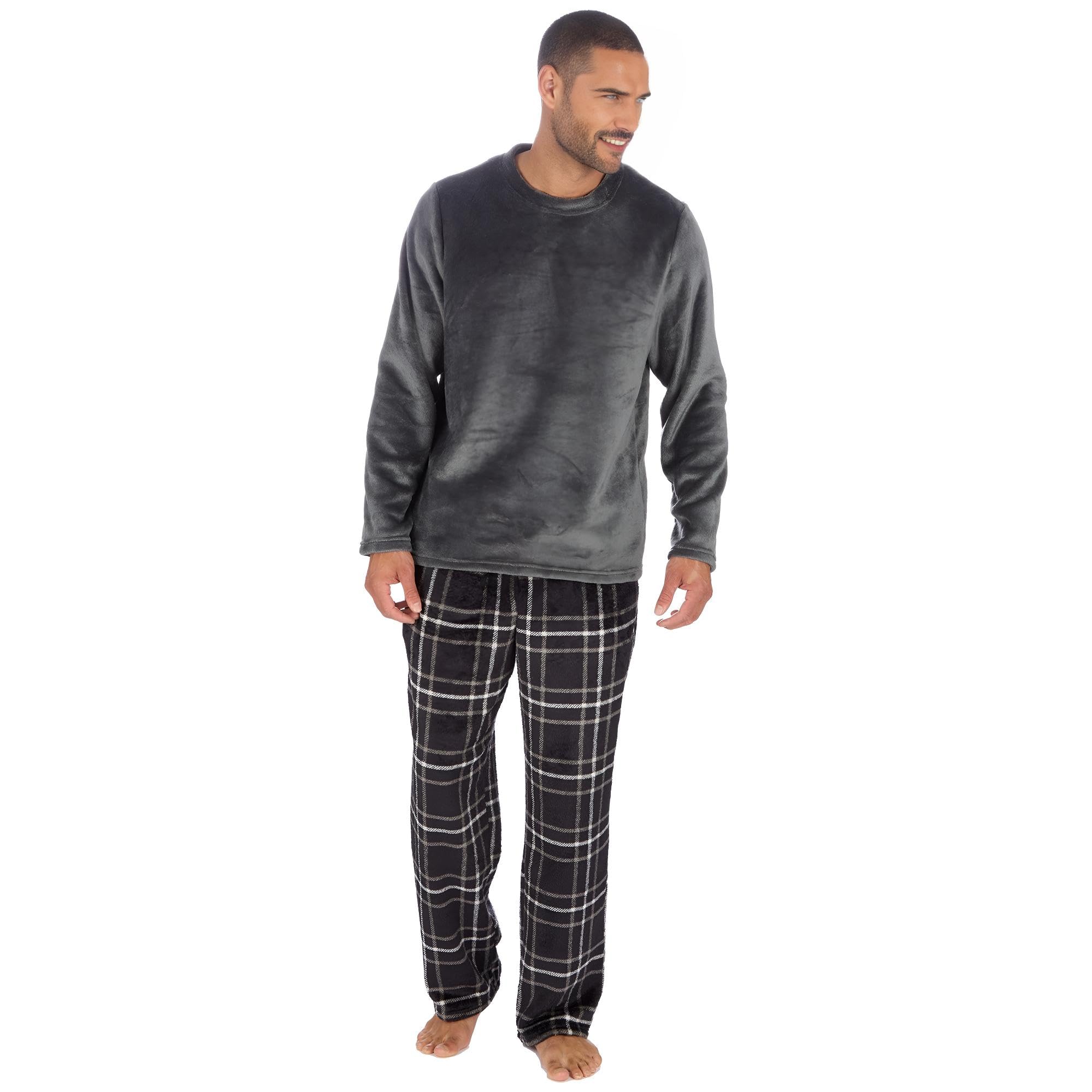 INSIGNIA Men’s Fleece Pyjama Set – Ultra-Soft Flannel Lounge Wear with Adjustable Tie ...