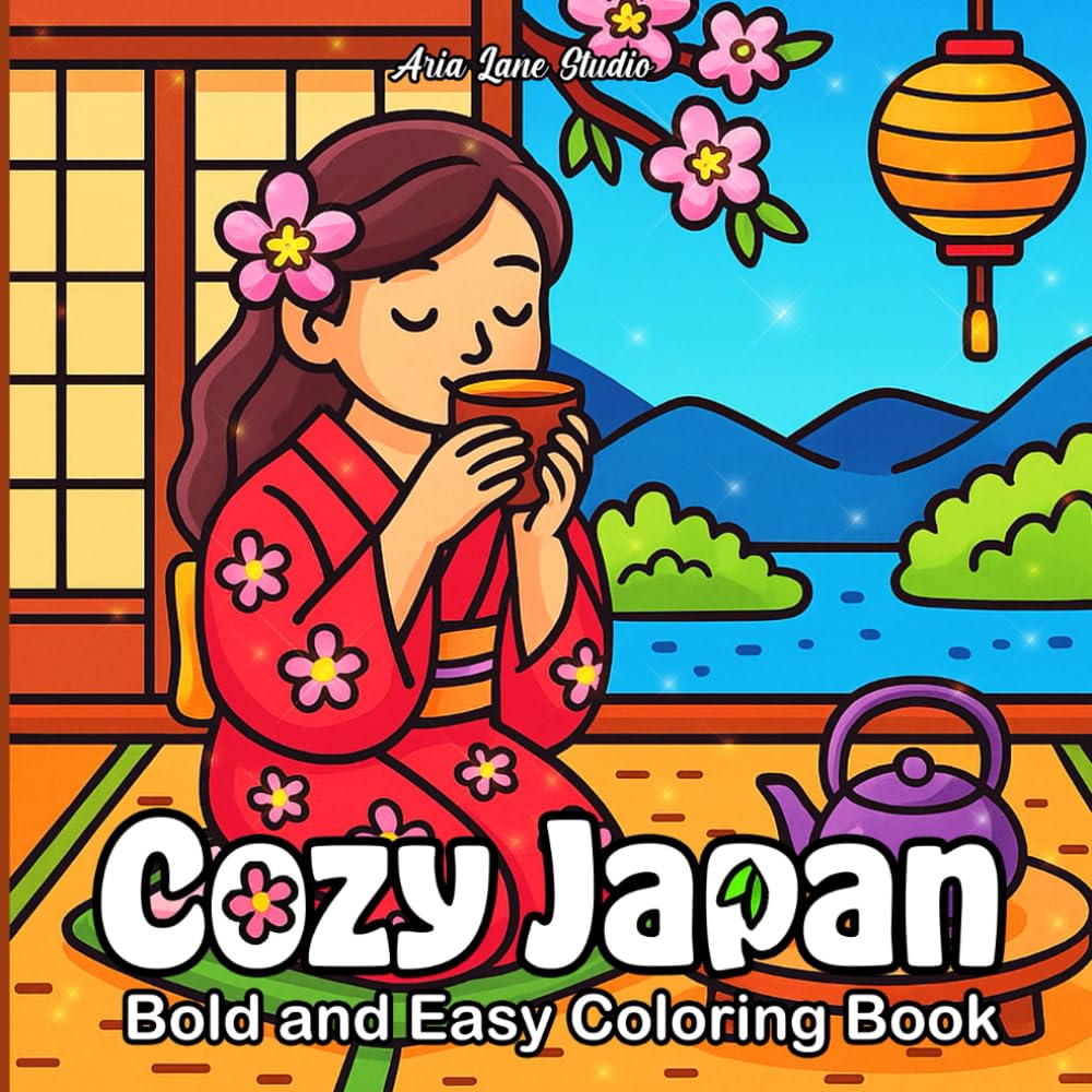 Cozy Japan Bold and Easy Coloring Book for Teens and Adults: Japanese-Inspired Designs Featuring Food, Fashion, and Culture for Relaxing Fun (Cute Bold and Easy Coloring Series)