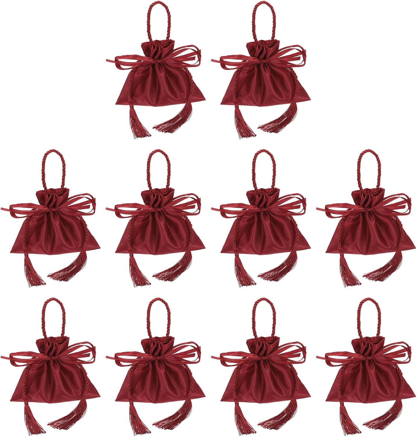 PATIKIL Velvet Gift Drawstring Bags 6 x 5.5 Inch, 10Pcs Velvet Pouches Wedding Candy Bags with Tassels for Christmas Jewelry Party Favor, Wine Red