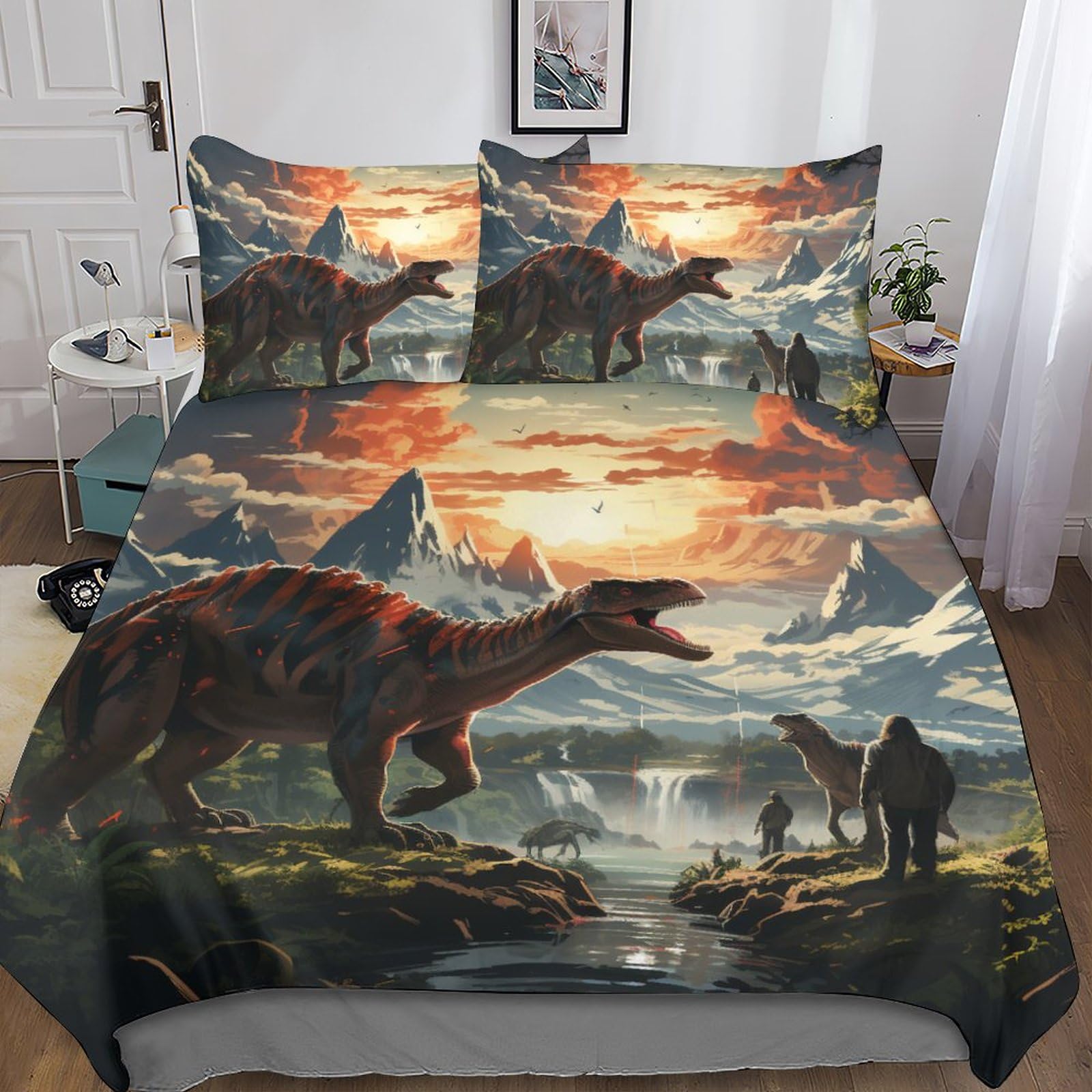 Parure de lit dinosaures ensemble de lit 3 pièces housse de couette microfibre et taies