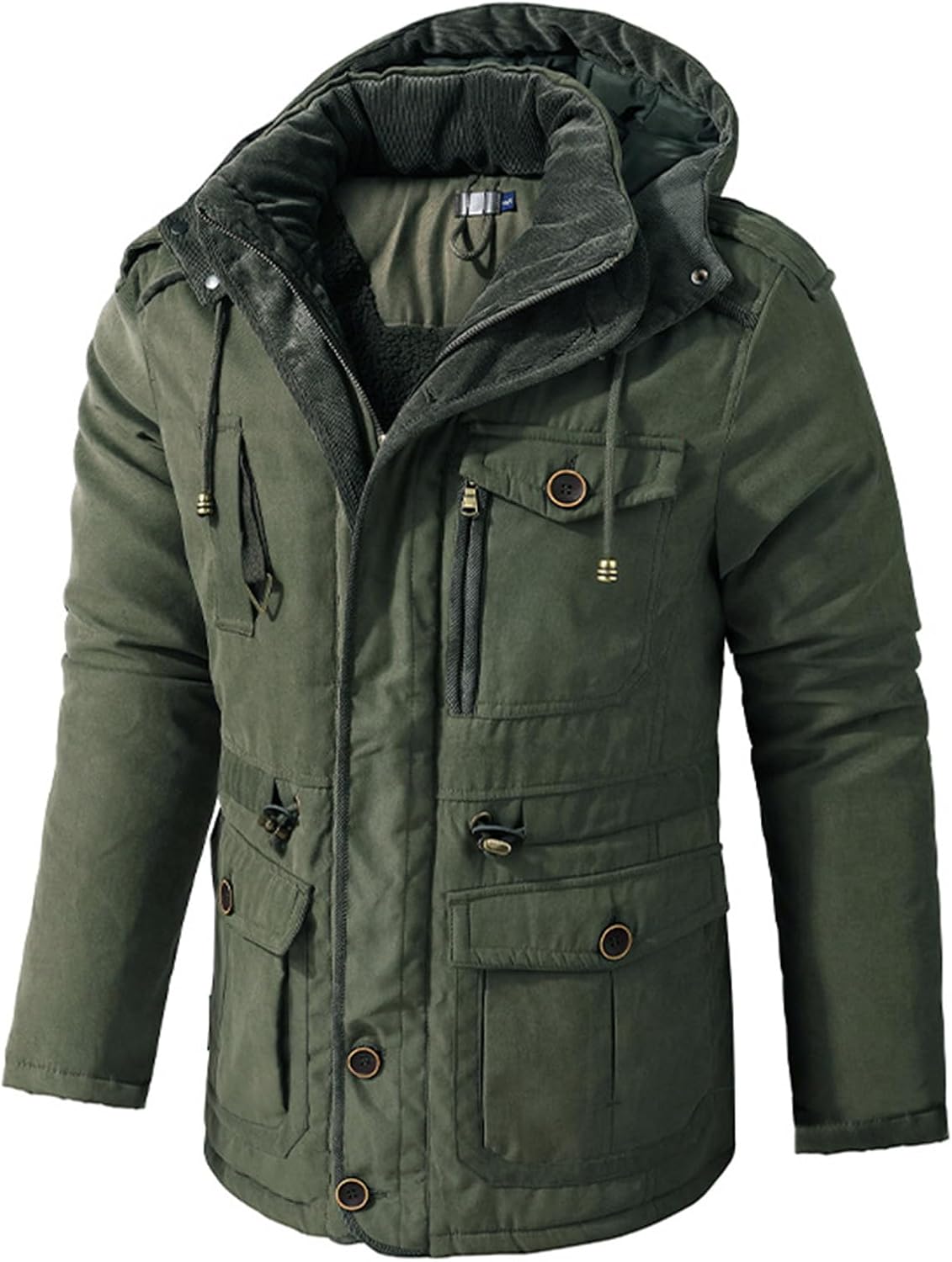 Military Jacket for Men Thick Warm Fleece Sherpa Lined Hooded Parka Coat Winter Windproof Windbreaker Outerwear