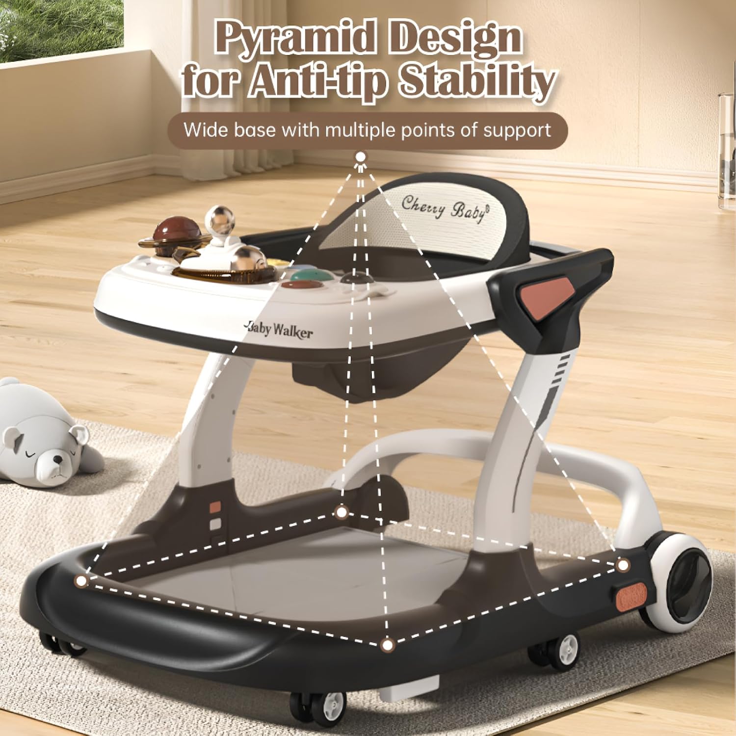 Baby Walker with Wheels Music and Lights with 9 Adjustable Heights Anti-Fall Baby Walker and Bouncer Combo for Boys Girls Babies 6-18 Months