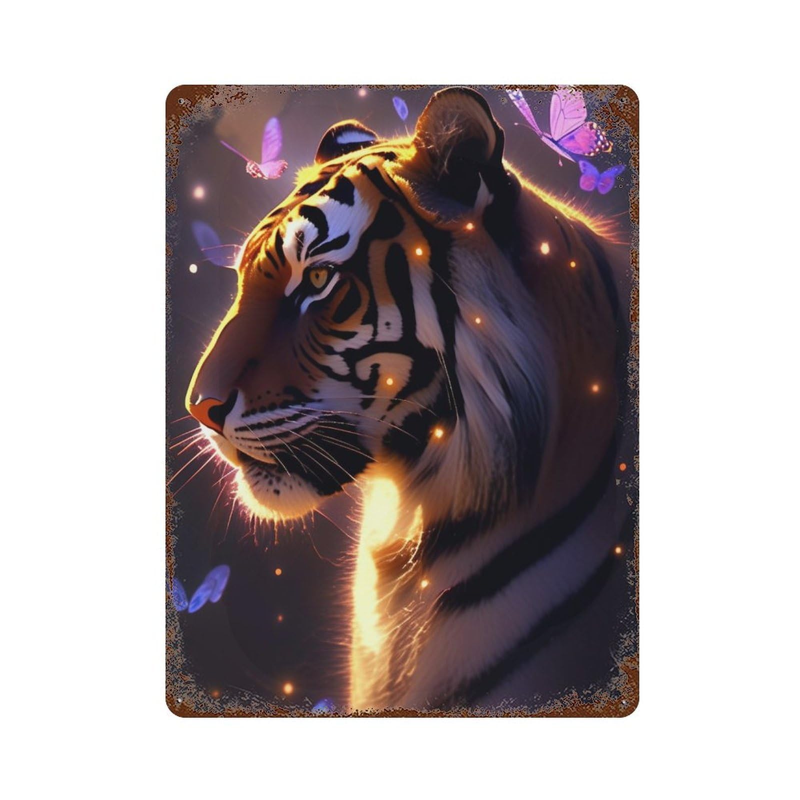 Enchanted Tiger Portrait Rustic Tin Plaque 15.7"x11.8", for Shed, Workshop And Garage Wall Decor, Shabby Chic Decor