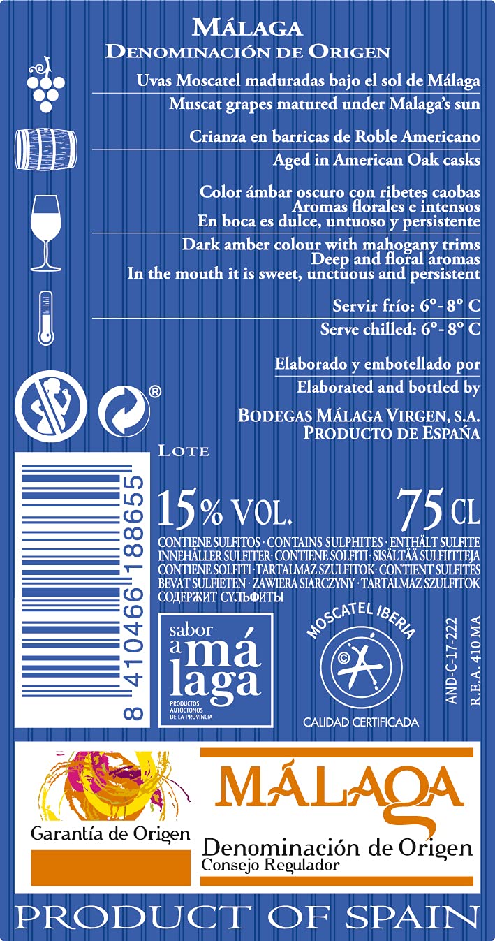 Moscatel Iberia - Pack 6 botellas de 75cl - Vino de licor dulce D.O."Málaga"