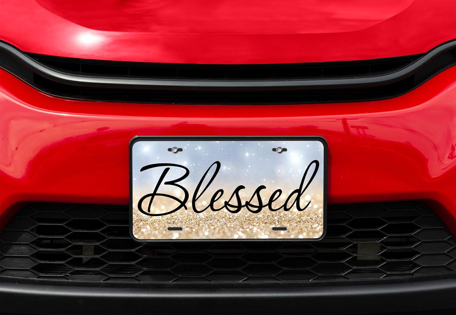 Buy Amcove License Plate Blessed Car Tag Gold and White Glitter