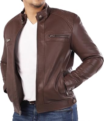 Jild Signature Diamond Style Lambskin Leather Jacket Men - Premium Leather Cafe Racer Vintage Look Motorcycle Jacket Men