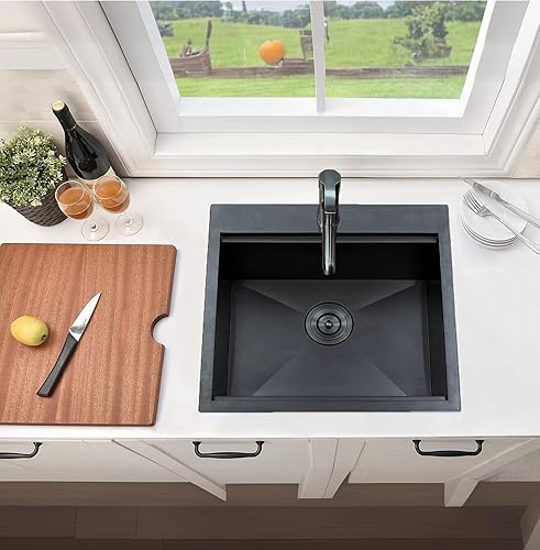 Miniatura 7 de VAPSINT Fregadero de cocina negro de 21 x 20 pulgadas, fregadero de barra de montaje superior de 21 pulgadas, fregadero de barra de montaje