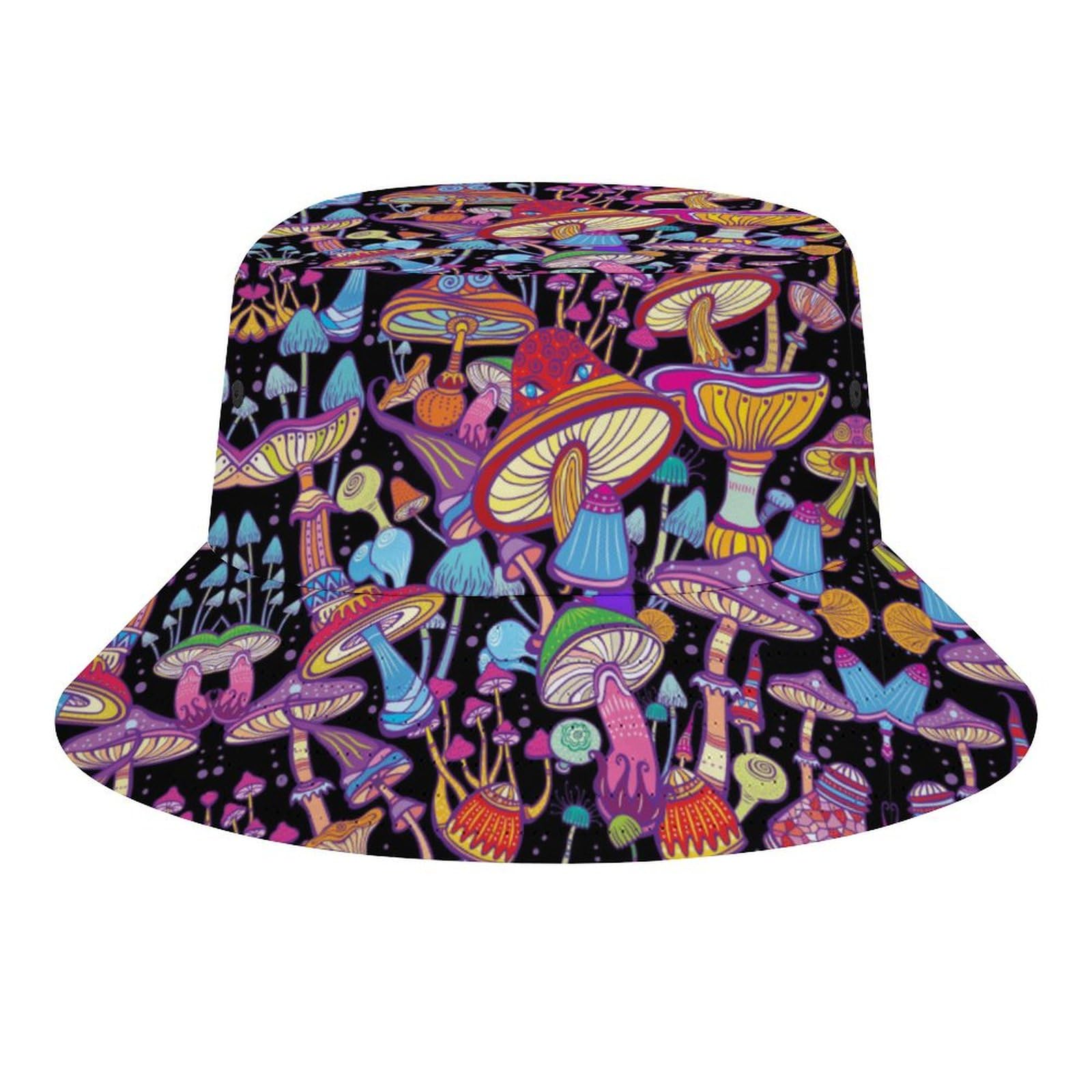 Fabretto Unisex Style 2 Psychedelic Hippie Mushrooms 60S Bucket Hat For Women Men Packable Fisherman Hat Sun Cap Travel Outdoor Beach Caps