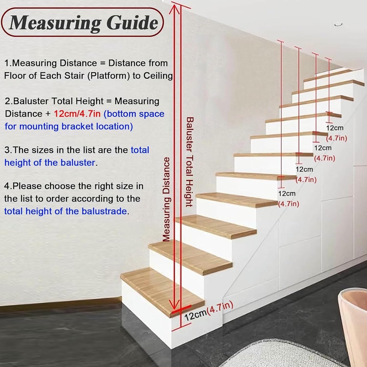 Interior Vertical Stair Guard Rails, Square Tube Staircase Balustrade, for Loft/Porch/Balcony/Garage Platform Corridor Decor Remodeling