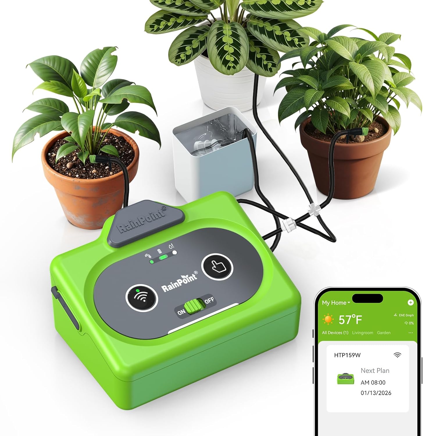 RAINPOINT Direct WiFi Automatic Plant Waterer System,APP Control WiFi-Enable Smart Indoor Drip Irrigation Kit,Rechargeable Battery Backup Local Storage Push&Email Notification Water 10-15 Plants
