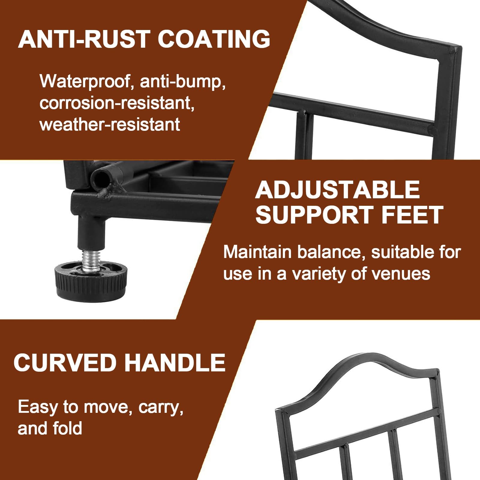 Leñeras de Interior, Soporte for Leña Plegable de Metal for Chimenea, Leñero for Almacenamiento de Troncos de Chimenea en la Cubierta del Patio de Navidad, Almohadillas Ajustables for los Pies