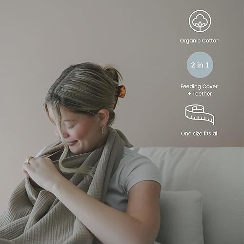 Miniatura 3 de snuggle me Cubierta de lactancia 100% muselina de algodón orgánico para lactancia materna con un anillo de mordedor de silicona sin BPA, ultrasuave