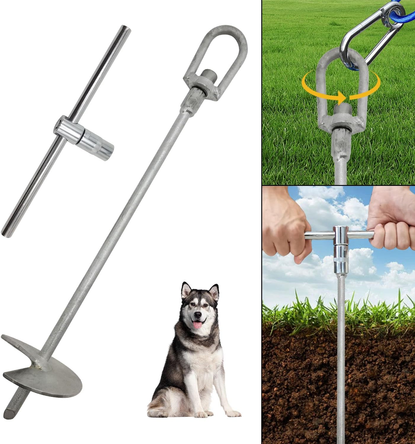 Dog Tie Out Stake Galvanized Dog Stake with Universal