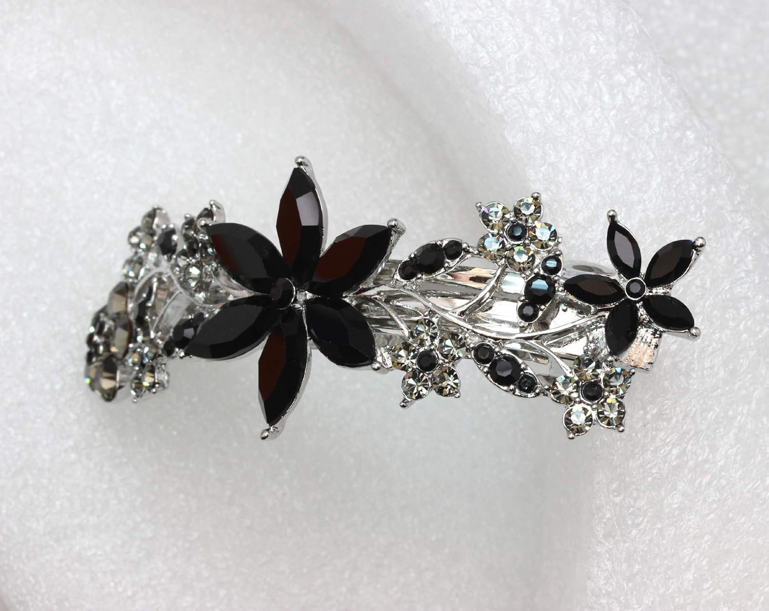 Faship Gorgeous Black Crystal Floral Hair Barrette Clip