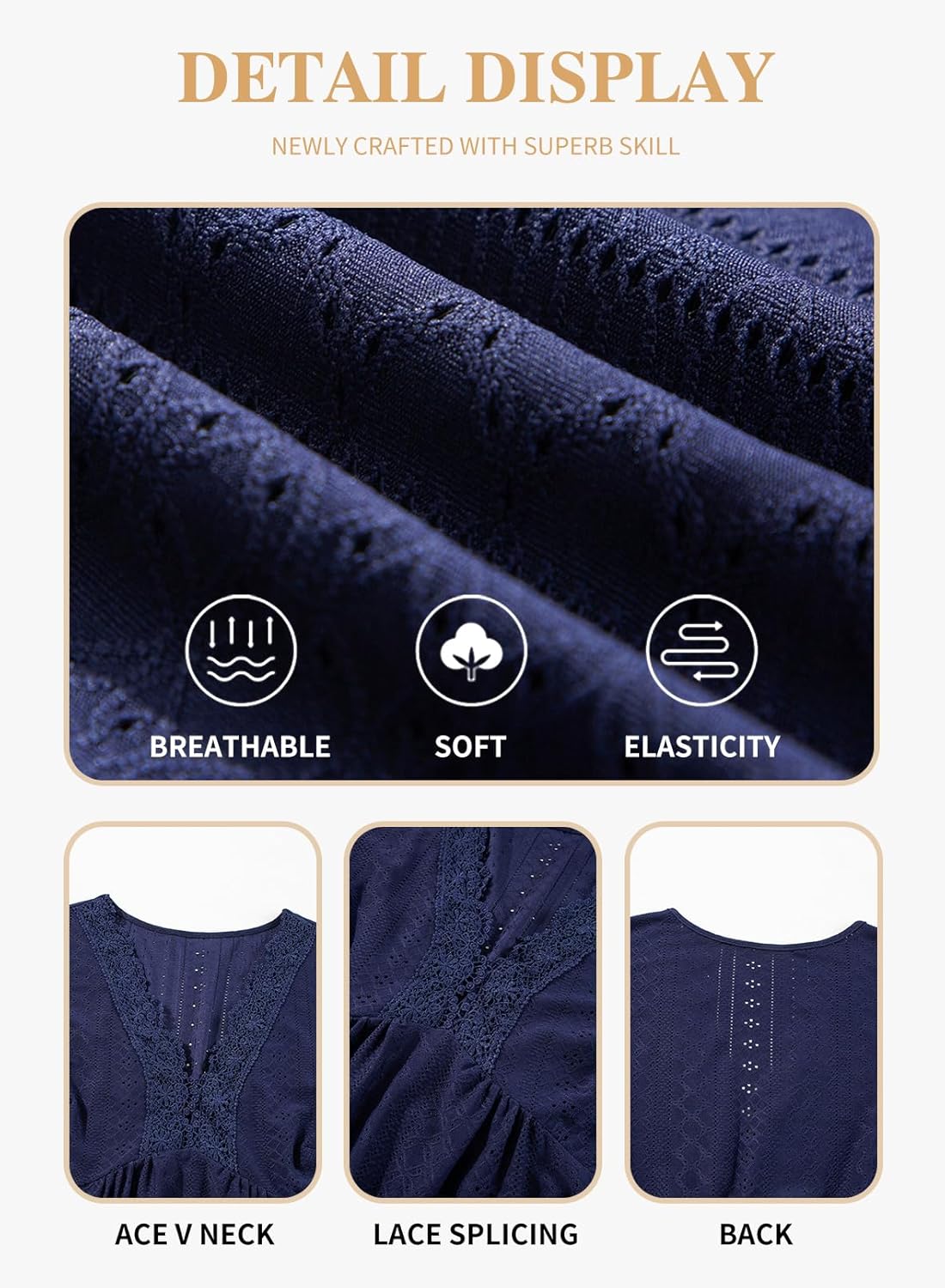 Eytino Womens Plus Size Tops Lace Crochet V Neck Short Sleeve Eyelet Blouse Loose Casual Summer Peplum Shirts(1X-5X) - Image 5