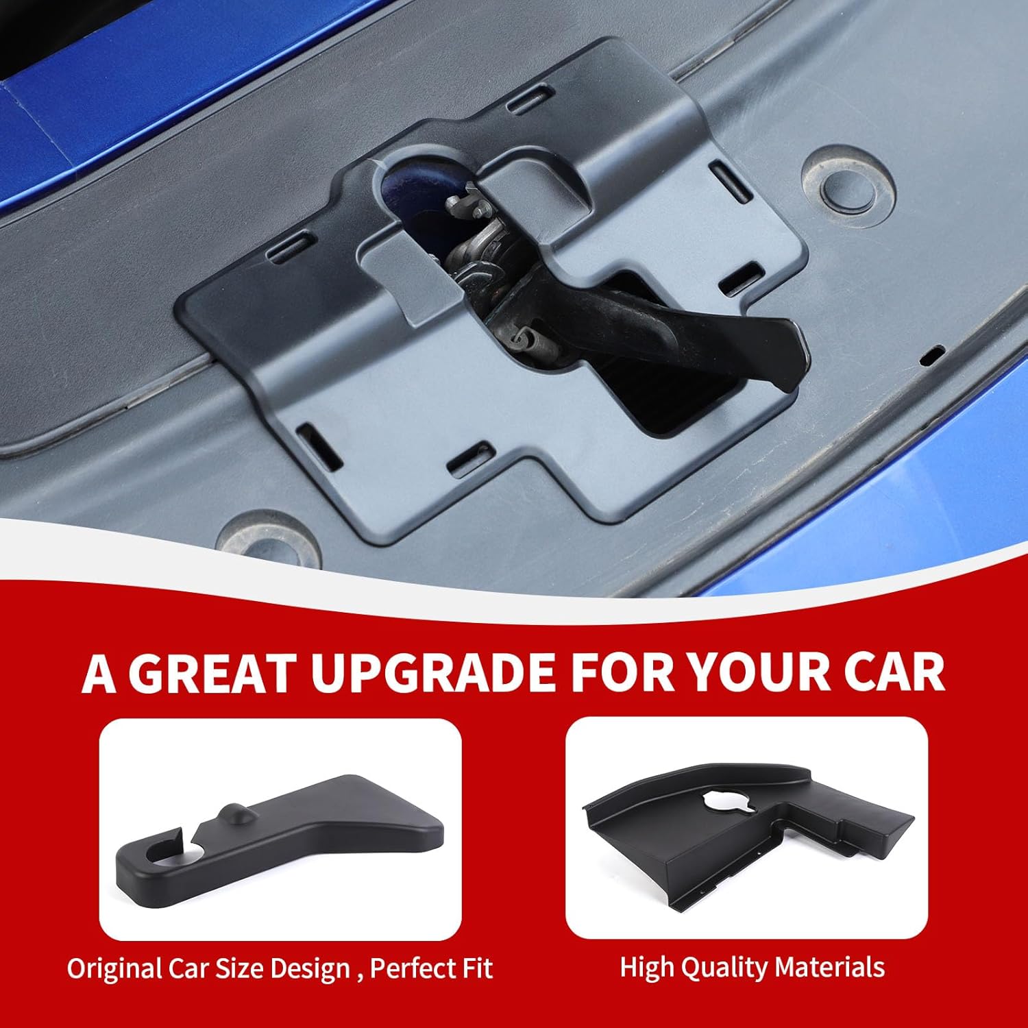 4PCS Engine Hood Dust Cover Kit Compatible with 2011-2023 Dodge Charger Accessories, Coolant Tank Cover, Windshield Washer Tank Cover, Hood Lock Bolt Gap Trim, Black