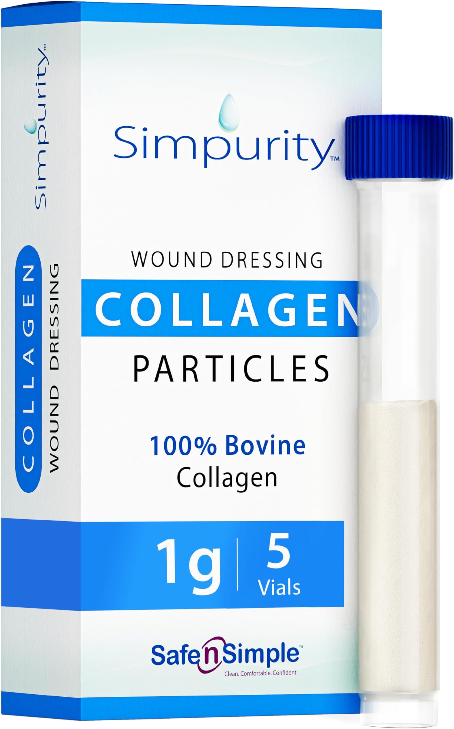 Powdered Collagen Wound Dressing - 1g Vials - 5 Count - Medical Grade Bovine Collagen Powder for Wounds, Non-Adherent Collagen Dressing Powder for Chronic and Acute Wound Care