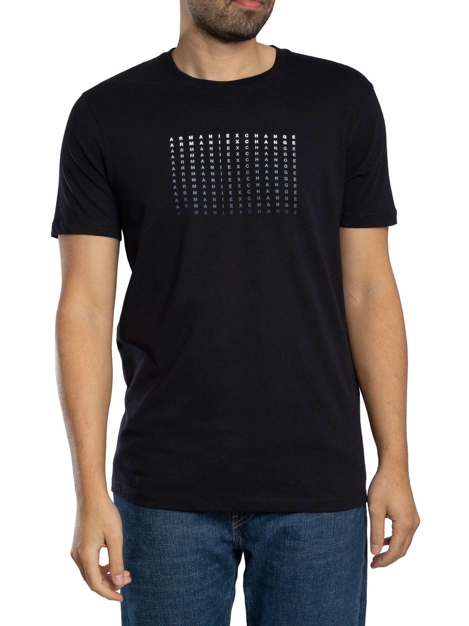 Armani Exchange Men's Plain 3D Printed Front Logo T-Shirt, Blue, M