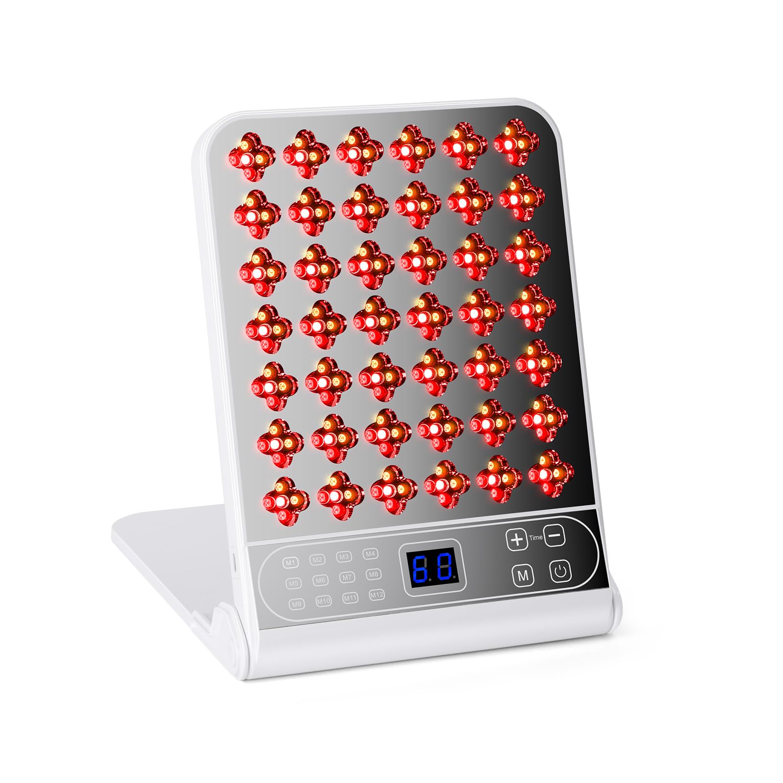 Lámpara Luz Roja Panel, Lampara Infrarroja con 4 Longitudes de Onda(Rojo 660nm/Infrarrojos 850nm/Amarillo 583nm/Azul 423nm),12 Modos y Temporizador (No produce calor) (Plata)
