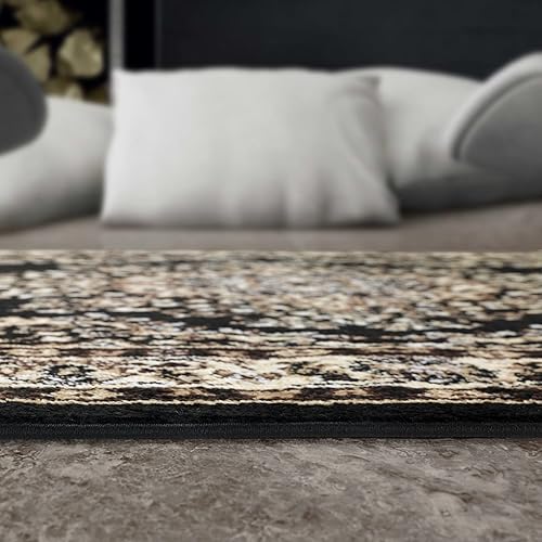 Vista 6 de Antep Rugs - Alfombra oriental de 6x9 con medallón tradicional para interior Siesta (beige negro, 6 pies 7 pulgadas x 9 pies)