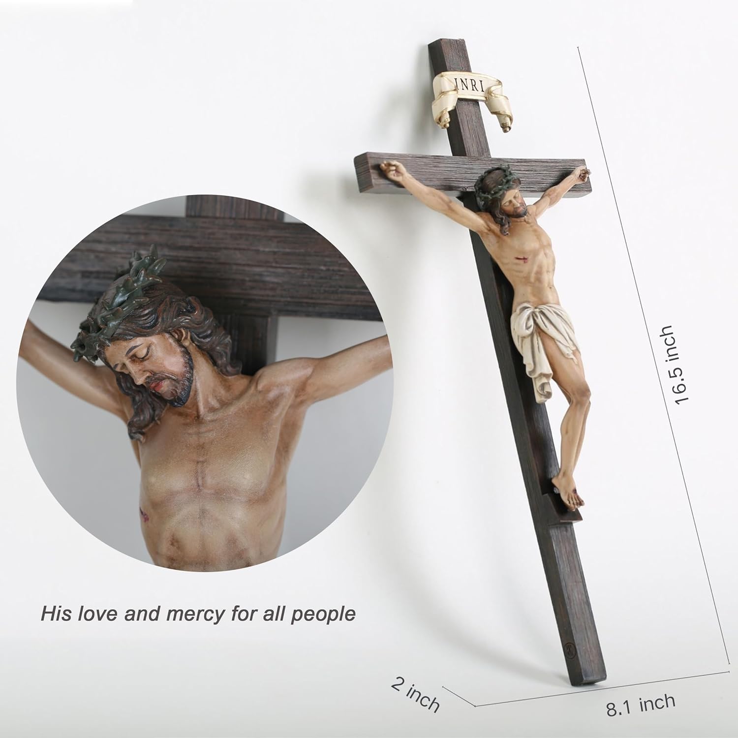 BC Catholic Crucifix Wall Cross 16" H Jesus Christ Indoor Home Decor Religious Collectable Gifts Renaissance Sculpture Handmade by Buildclassic