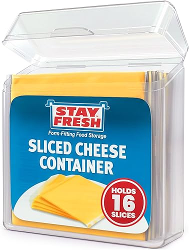 Stay Fresh Contenedor de almacenamiento de rebanadas de queso americano, de plástico transparente, apto para lavavajillas, sin BPA. Recipiente
