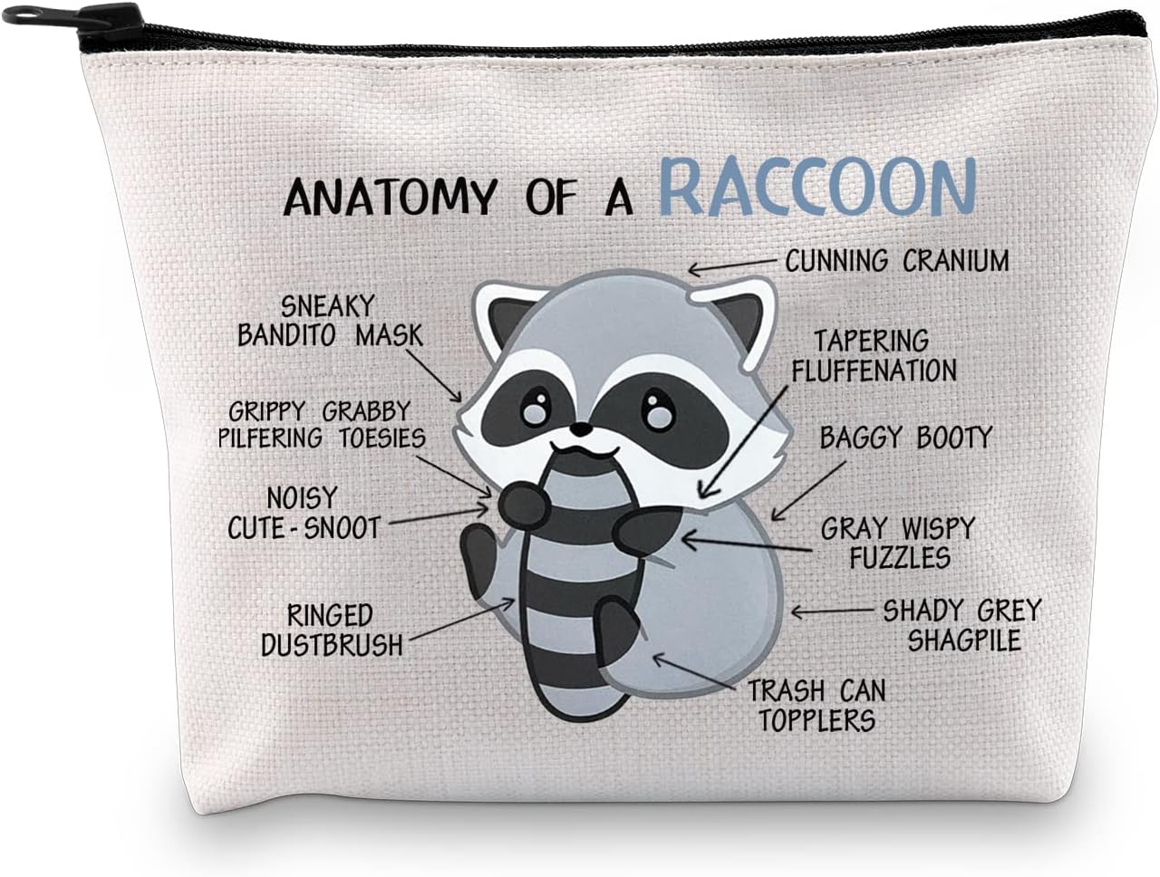 G2TUP Raccoon Lover Gift Anatomy Of A Raccoon Makeup Bag Raccoon Themed Cosmetic Bag Crazy Raccoon Lady Gift Animal Lover Zipper Travel Pouch (Anatomy Of A Raccoon White Bag)