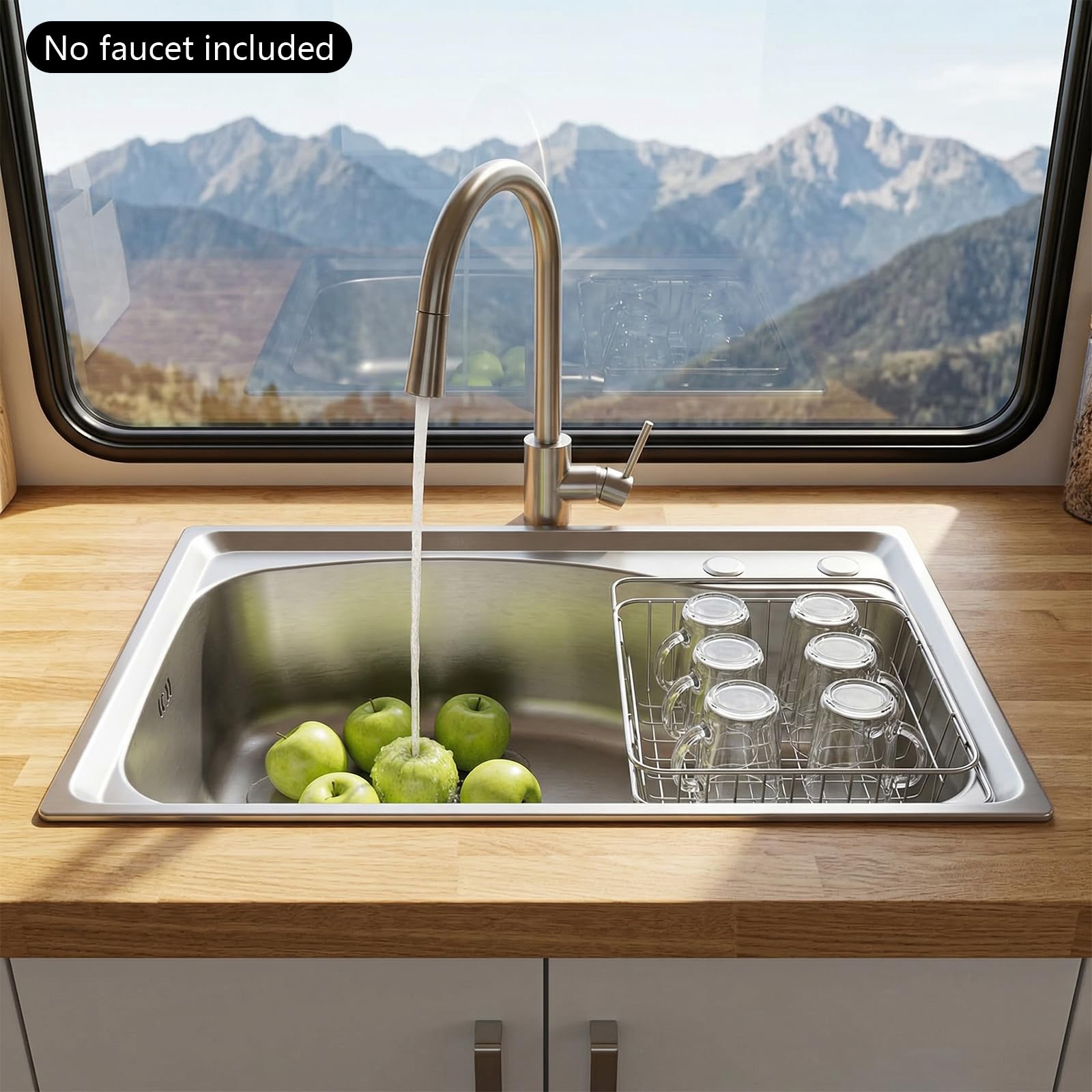 Fregadero Inox Cocina Empotrable Gran Capacidad, Fregadero Rectangular Moderno Plata, Demasiado Completo, Escurredor, Bajo Plano o Empotrado, Accesorios Incluidos, Fácil de Instalar 65x44x20cm